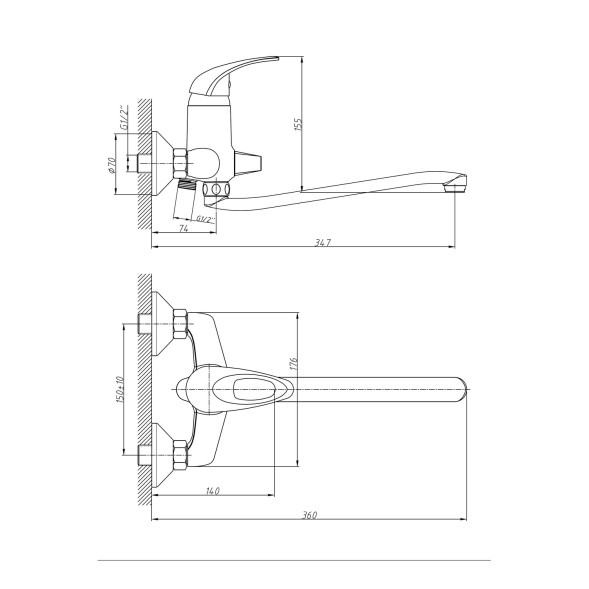 Смеситель для ванны и раковины 40к HB2203 HAIBA див корп L-нос - HB2203 