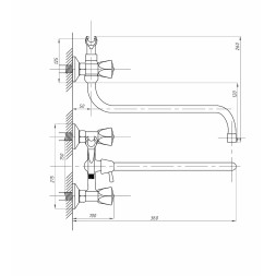 Смеситель для ванны и раковины 1/2 кер ПРОФСАН ПСМ-157-К50 "СТАНДАРТ А" эксцентрики "РУС", ХРОМ - PSM-157-50