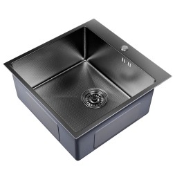 Мойка настол.монтаж 50х50 (3,0) вып 3 1/2  MIXLINE PRO 20см с сифоном (черный графит НАНО декор) - 552931