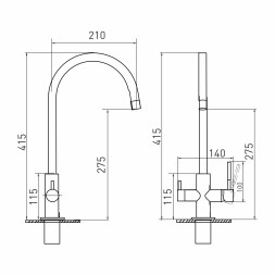 Смеситель для кухни 35k MIXLINE MLSS-0326BL трубчатый излив, подкл.к фильтру, ЧЕРНЫЙ ГРАФИТ - MLSS-0326BL 
