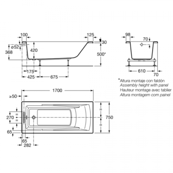 Ванна акриловая Roca HALL  прямоугольная 170х75