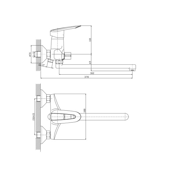 Смеситель для ванны и раковины 40к HB2207 HAIBA див корп L-нос - HB2207 