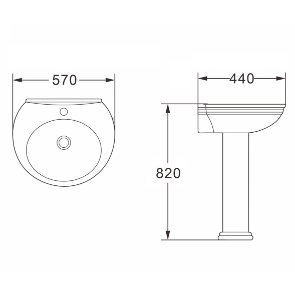 Раковина с пьедесталом AZARIO BENTY 570х440х820 мм (AZ-337P)