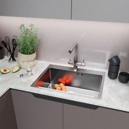 Мойка настол.монтаж 60х45 (3,0) вып 3 1/2  MIXLINE PRO 22см с сифоном (сатин НАНО декор) - 552932