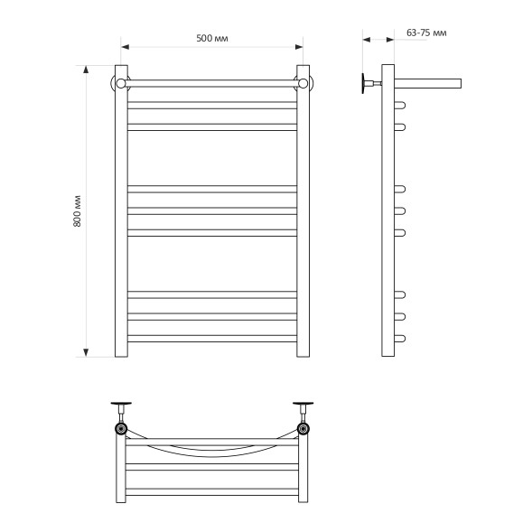 Полотенцесушитель MIXLINE CAPELLA  80х50 г2 (1/2&amp;#039;&amp;#039; ВР, 8 перекладин + ПОЛКА) водяной - ML-556281 