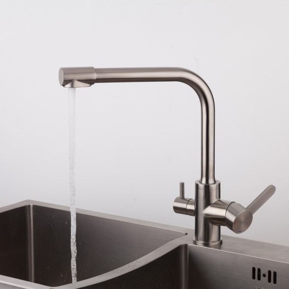 Смеситель для кухни 35к G4399-1 GAPPO с вых. для питьевого фильтра, нерж сталь, САТИН - G4399-1 