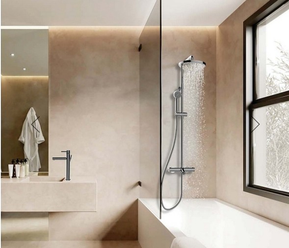 Душевая стойка Bossini ELIOS с термостатом, верхним и ручным душем и шлангом, цвет хром (L10401.1.030)