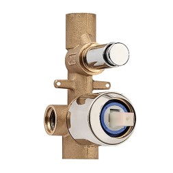 Комплект Bossini CUBE Смеситель для душа, встраиваемый, 2 выхода, внешняя часть, хром + Встраиваемая часть смесителя с девиатором 2 направления (Z00006.030+Z00005)