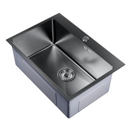 Мойка настол.монтаж 65х45 (3,0) вып 3 1/2  MIXLINE PRO 22см с сифоном (черный графит НАНО декор) - 552937