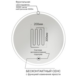 Зеркало MIXLINE "Анита-2" 600*600 (ШВ) бесконтактный сенсор, светодиодная подсветка+подогрев - MLZ.Ani.6-6.1.2.3