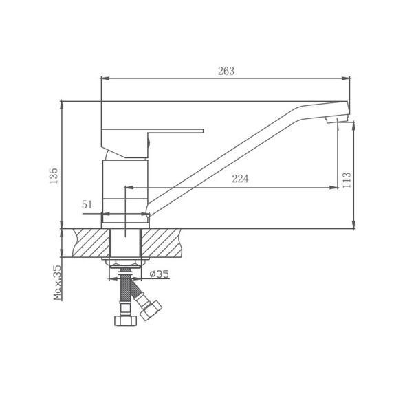 Смеситель для кухни 35к HB42802 б/отв п/шпильку HAIBA НЕРЖ - HB42802 