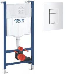 Система инсталляции для подвесного унитаза GROHE Solido в комплекте с белой накладной панелью смыва Even (38971000T+38966SH0T)