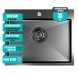 Мойка настол.монтаж 53х43 (3,0) вып 3 1/2  MIXLINE PRO 22см с сифоном (черный графит НАНО декор) - 552935 