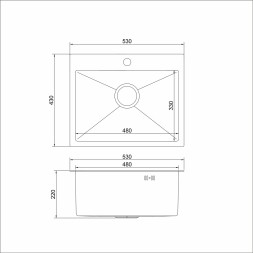 Мойка настол.монтаж 53х43 (3,0) вып 3 1/2  MIXLINE PRO 22см с сифоном (черный графит НАНО декор) - 552935