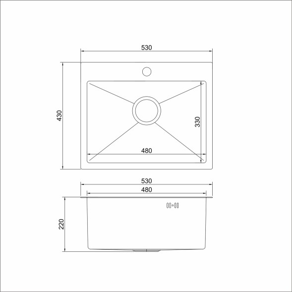 Мойка настол.монтаж 53х43 (3,0) вып 3 1/2  MIXLINE PRO 22см с сифоном (черный графит НАНО декор) - 552935 
