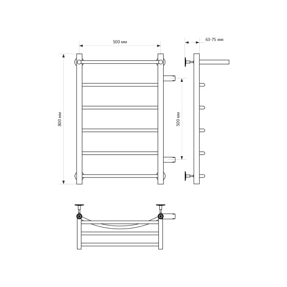 Полотенцесушитель MIXLINE CAPELLA  80х50х50 (1&amp;#039;&amp;#039; НР, 5 перекладин + ПОЛКА, правое подкл) водяной - ML-556272 