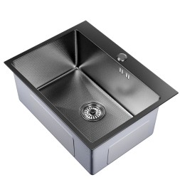 Мойка настол.монтаж 60х45 (3,0) вып 3 1/2  MIXLINE PRO 22см с сифоном (черный графит НАНО декор) - 552933