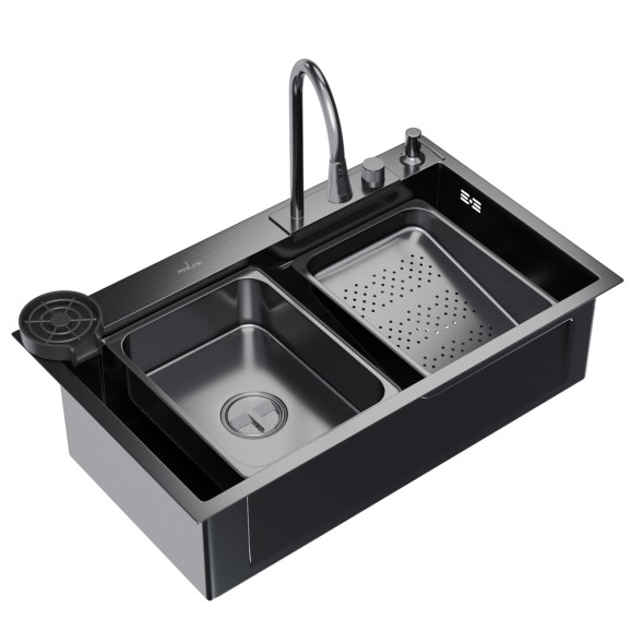 Мойка настол.монтаж 75х46 (3,0) вып 3 1/2  MIXLINE PRO 21,5см с сиф.(ч.граф)+доз+смесит+кол+д/р+о/с - 552104 