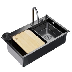 Мойка настол.монтаж 75х46 (3,0) вып 3 1/2  MIXLINE PRO 21,5см с сиф.(ч.граф)+доз+смесит+кол+д/р+о/с - 552104
