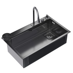 Мойка настол.монтаж 75х46 (3,0) вып 3 1/2  MIXLINE PRO 21,5см с сиф.(ч.граф)+доз+смесит+кол+д/р+о/с - 552104