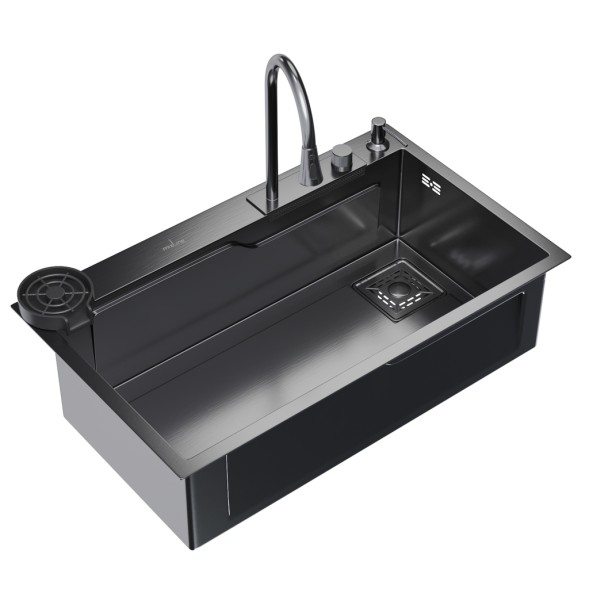 Мойка настол.монтаж 75х46 (3,0) вып 3 1/2  MIXLINE PRO 21,5см с сиф.(ч.граф)+доз+смесит+кол+д/р+о/с - 552104 