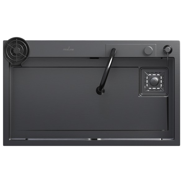 Мойка настол.монтаж 75х46 (3,0) вып 3 1/2  MIXLINE PRO 21,5см с сиф.(ч.граф)+доз+смесит+кол+д/р+о/с - 552104 