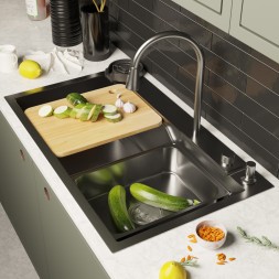 Мойка настол.монтаж 75х46 (3,0) вып 3 1/2  MIXLINE PRO 21,5см с сиф.(ч.граф)+доз+смесит+кол+д/р+о/с - 552104