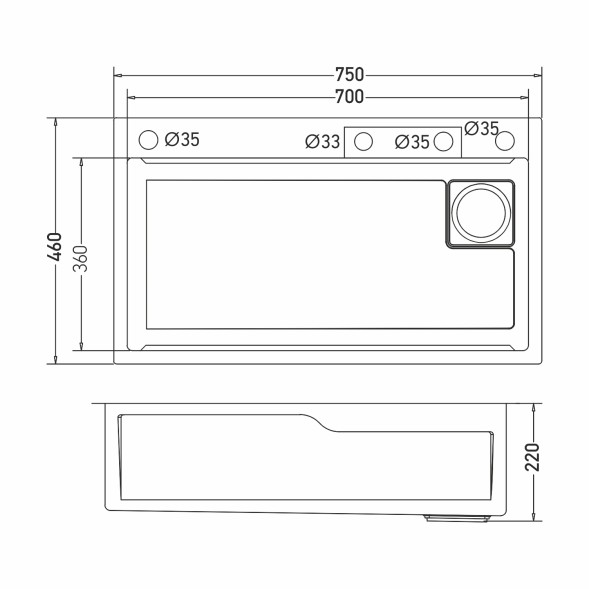 Мойка настол.монтаж 75х46 (3,0) вып 3 1/2  MIXLINE PRO 21,5см с сиф.(ч.граф)+доз+смесит+кол+д/р+о/с - 552104 