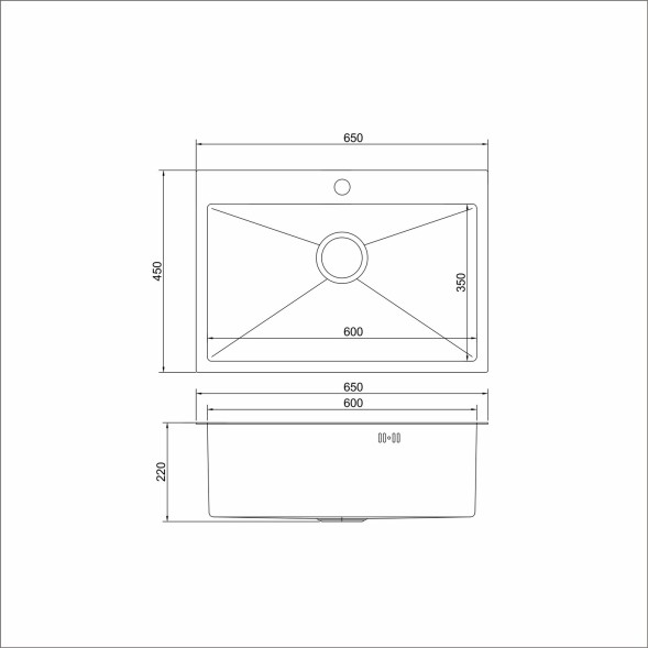 Мойка настол.монтаж 65х45 (3,0) вып 3 1/2  MIXLINE PRO 22см с сифоном (сатин НАНО декор) - 552936 