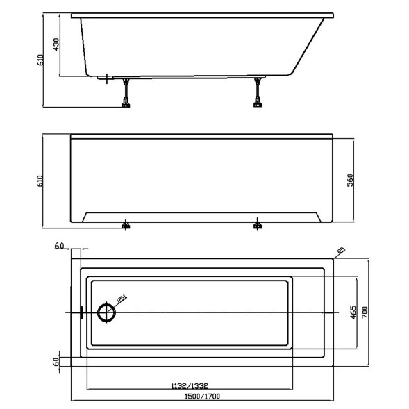Ванна акриловая Azario LILIANA 150х70 см пристенная, прямоугольная, белый (AV.0012150)