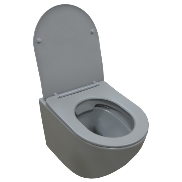 Унитаз подвесной Azario Grado 370х490х370 безободковый, с быстросъемныйм сидением микролифт, серый матовый (AZ-0046 SP MDG)