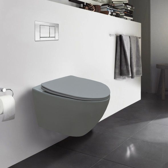 Унитаз подвесной Azario Grado 370х490х370 безободковый, с быстросъемныйм сидением микролифт, серый матовый (AZ-0046 SP MDG)