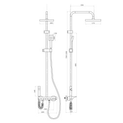 Душевая система 35к ПРОФСАН ПСМ-900-81GA клавиш.упр. лейка "Тропич. душ круг" + гигиен. лейка ГРАФИТ - PSM-900-81GA