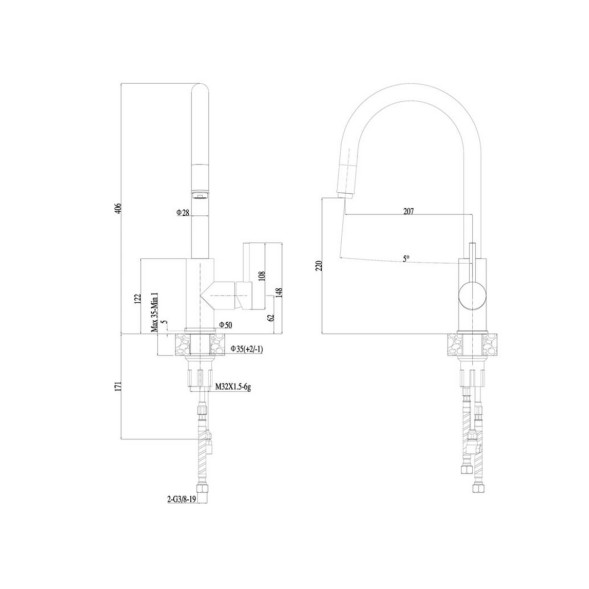 Смеситель для кухни 35к HB71304-3 HAIBA боковая б/отв п/гайку НЕРЖ - HB71304-3 