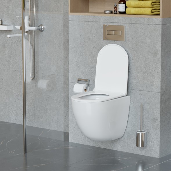 Унитаз подвесной безободковый WAVE SUNSET Tornado3.0, сид. дюропласт, м/л, быстр, БЕЛЫЙ глянец (L) - 553608 