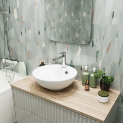 Раковина накладная на столешницу WAVE Koral 410*410*185 ш*г*в с отв под смеситель,белый,круг - 554714