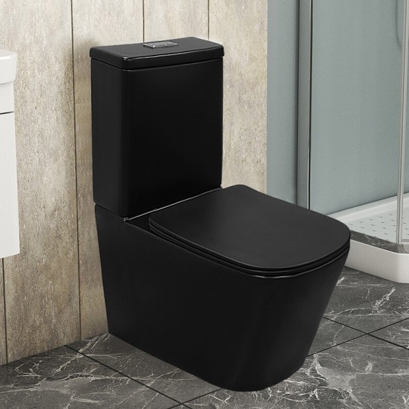 Унитаз-компакт Azario Black King 370х640х810 безободковый, с быстросъемным сиденьем микролифт, черный матовый (AZ-8303D)