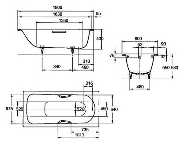 Ванна стальная Kaldewei SANIFORM PLUS Mod.375-1 180х80х43, alpine white, без ножек