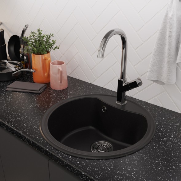 Мойкa ML-GM09 КОМФОРТ круглая, ультра-черная  (344), 510 мм (глуб. чаши 190) - 00-00009286 