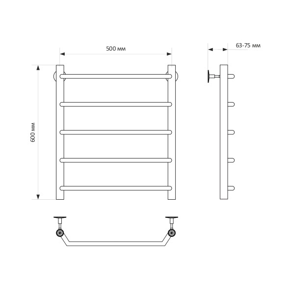 Полотенцесушитель MIXLINE MIRA  60х50 (1/2&amp;#039;&amp;#039; ВР, 5 перекладин) водяной - ML-556285 