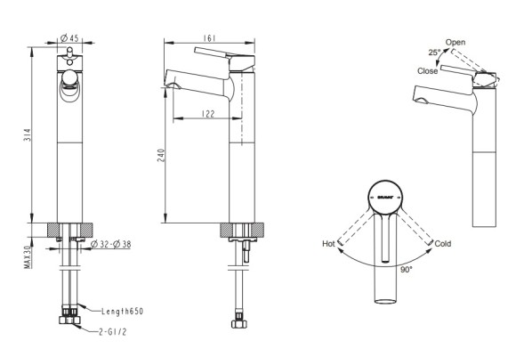 Смеситель для раковины Bravat Palace высокий, хром (F1172217CP-A-RUS)