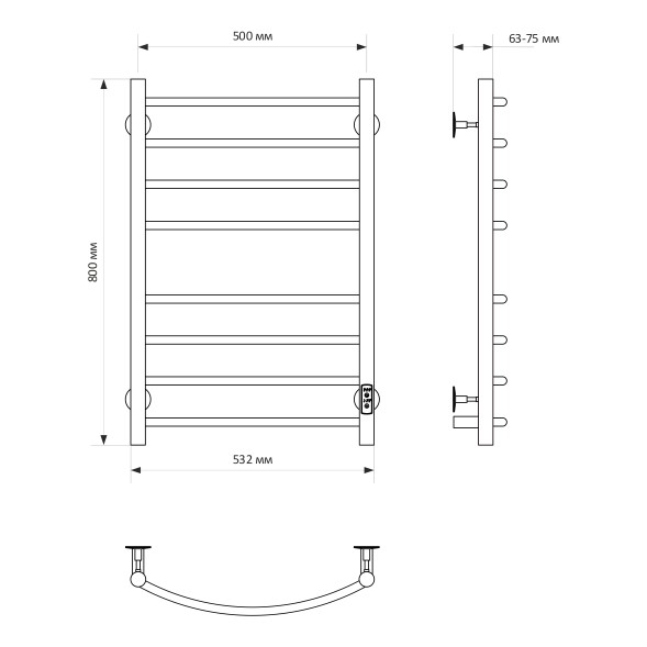 Полотенцесушитель MIXLINE CAPELLA  80х50 (таймер, 318 Вт, 8 перекладин) электрический БЕЛЫЙ - ML-556411 