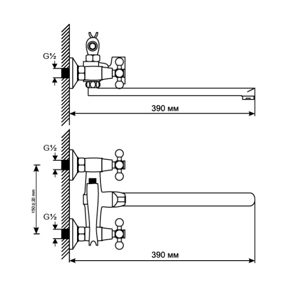 Смеситель для ванны и раковины 1/2 кер. MIXLINE ML07-02 - ML07-02 