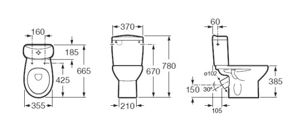 Низ к унитазу Roca Victoria, косой выпуск, белый  (7.3423.9.U00.0)