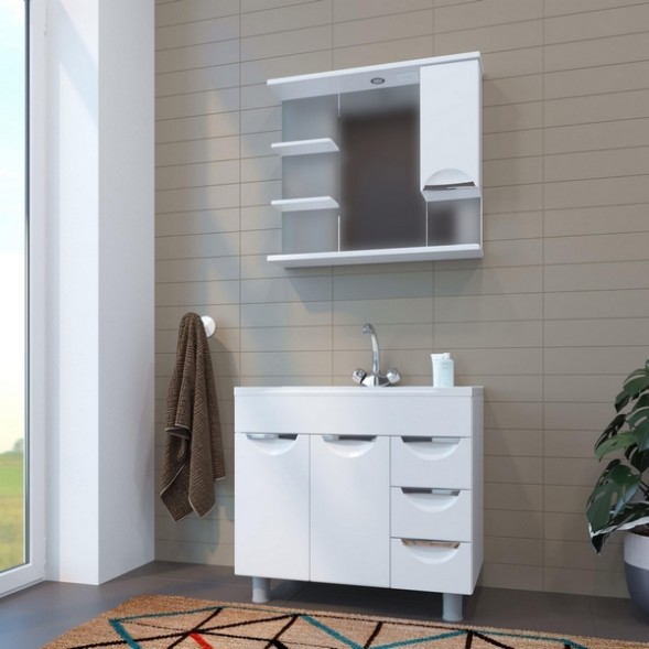 Зеркальный шкаф &amp;quot;ЭТЬЕН-80&amp;quot; правый с подсветкой (ПВХ) - 540869 