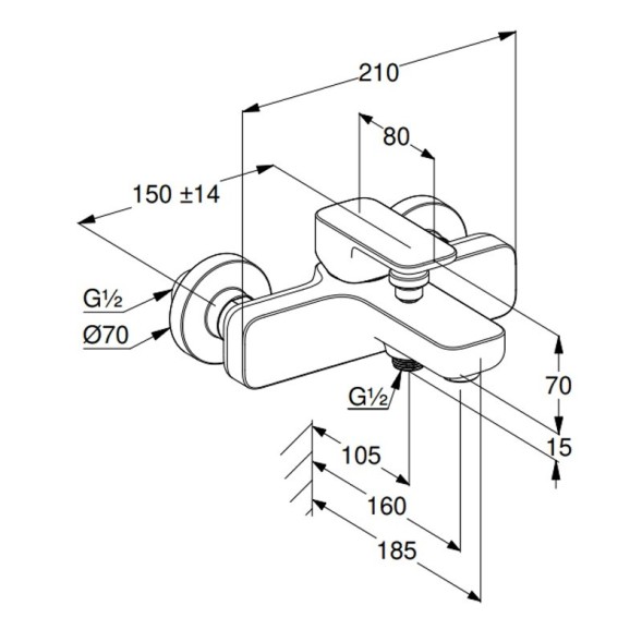 Смеситель для ванны KLUDI RENON керамический картридж, однорычажный, хром (426910575)