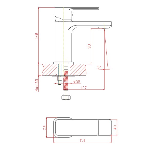 Смеситель для раковины 40к CN10129 CRON литой, ХРОМ - CN10129 