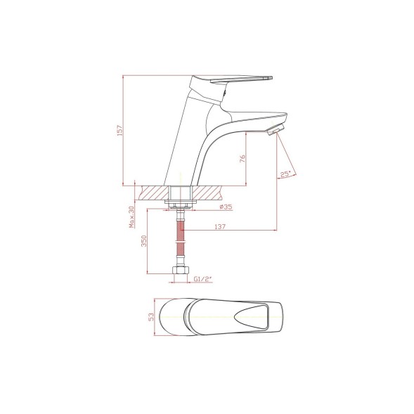 Смеситель для раковины 40к CN10337 CRON литой, п/гайку, ХРОМ - CN10337 