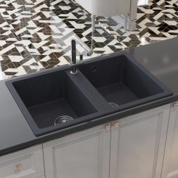 Мойка ML-GM23 КОМФОРТ двухчашевая, антрацит (343), 770*500*190мм - 00-00009455 