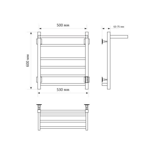 Полотенцесушитель MIXLINE FORTUNE  60х50 (таймер, 445 Вт, 5 перекладин + ПОЛКА) электрический ЧЕРНЫЙ - ML-556428 